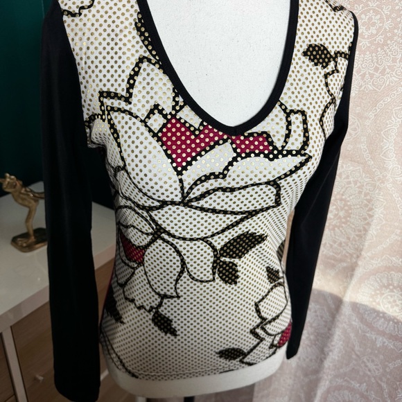 Vintage Y2K New York & Company Pop Art Color Block Rose Floral LS Tee Small - Picture 2 of 11